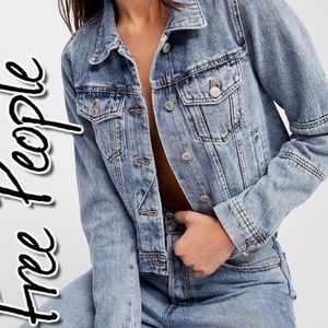 Free People Rumors Denim Bomber Jacket Sz M